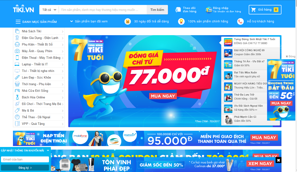 Sản phẩm trên tiki được đảm bảo chất lượng bởi những nhà cung cấp hàng đầu